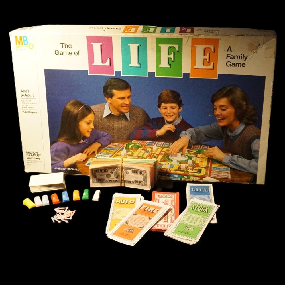 Life Game Parts 1982 Version Cars, People, Buildings, Cards Money and Bills